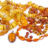 Various amber and composite beads and necklaces