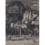 Sir Frank Brangwyn, 2 etchings, Venetian canal, 6.5" x 9", and grey day, 4.5" x 3.25", both signed