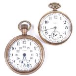 ELGIN - 2 gold plated pocket watches, Arabic numerals with subsidiary seconds dial and 17 jewel