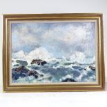 Maria Moreschi, oil on board, storm swept coast, signed, 18.5" x 26", framed