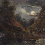 19th century oil on wood panel, smugglers in moonlight, unsigned, 9" x 12", framed