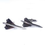 A pair of Concorde sterling silver cufflinks, plane length 34.8mm, 10g