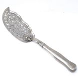 A French silver fish slice, with plain form handle and engraved pierced floral plate, length 29.5cm