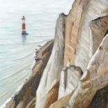 Bryan Senior (born 1935), oil on canvas, lighthouse Beachy Head 1998, signed with Exhibition label