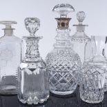 5 various cut-glass decanters, including one with a silver collar (5)