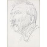 Attributed to George Clausen, pencil drawing, head study of a man, signed with monogram, 9.5" x