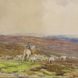 Claude Hayes (1852 - 1922), watercolour, shepherd and sheep, signed, 10" x 13", framed