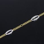 An 18ct gold diamond oval figaro link necklace, necklace length 40cm, 17.2g