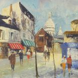 Mid-20th century French School, oil on canvas, Parisian street scene, indistinctly signed, 16" x