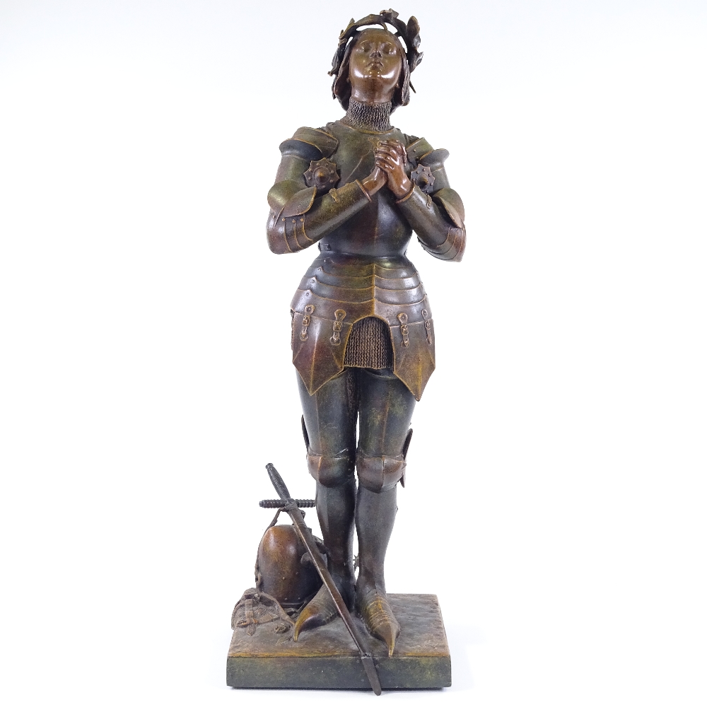 Mercie, a bronze patinated spelter figure of Joan of Arc, signed on the plinth, height 60cm - Image 2 of 4