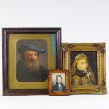 3 various portraits, oils and watercolours, various artists, framed (3)