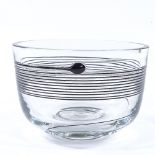 A Kosta Boda clear glass bowl with black trail glass design, diameter 19cm, height 13cm