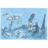 Marc Chagall, original lithograph, the painter and his double, 1981 DLM issue, image 12" x 18.5",