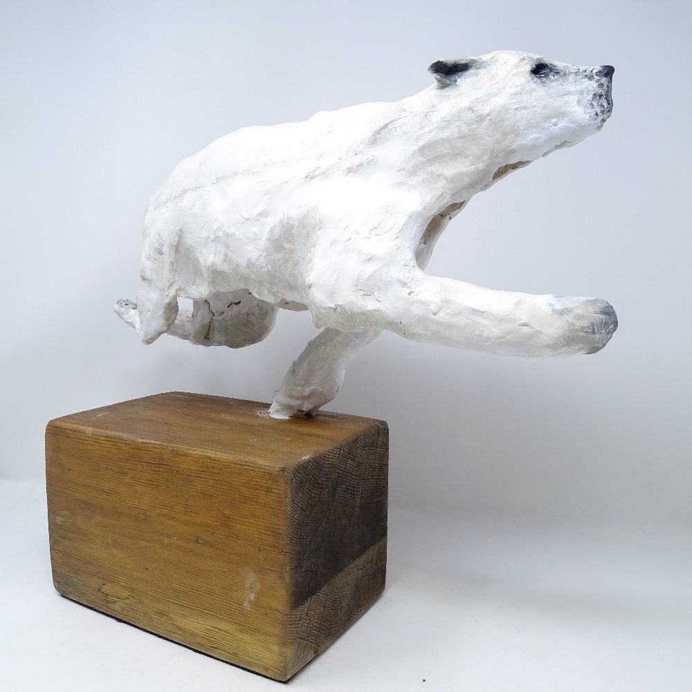 Clive Fredriksson, clay sculpture, running polar bear, length 16", height 14.5" - Image 2 of 4