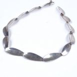 A Danish sterling silver plain form necklace, by Arne Johansen, necklace length 38cm, 24.7g