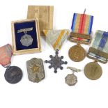 6 Japanese Second War Period medals, and a Japanese Naval badge