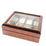 A Rapport of London Venice burr-walnut 8-watch presentation box, with glass panel hinged-lid, length