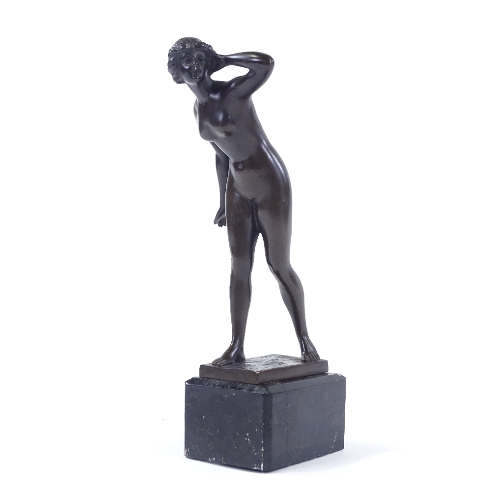 Weisel patinated bronze Classical female nude sculpture, circa 1900, signed on the base, on black - Image 2 of 4