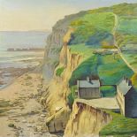 Spencer Roberts, oil on canvas, clifftop coastguard houses, Fairlight, signed and dated 1953, 20"