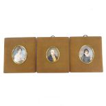 3 19th century miniature watercolour portraits on ivory, all unsigned, in linen-covered frames (3)