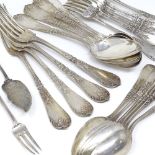 A set of French silver cutlery, comprising 4 dinner forks, 7 dessert forks, 4 dinner spoons, 6