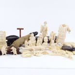 A collection of Oriental ivory carvings and fragments