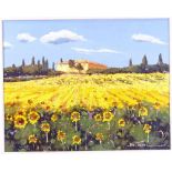 Bruno Tinucci, oil on canvas, Tuscan sunflower fields, signed, 16" x 20", framed