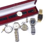 4 various wristwatches and 2 silver-cased fob watches (6)