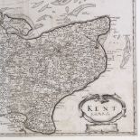 Robert Morden, Antique map engraving of Kent, image 14" x 25", framed