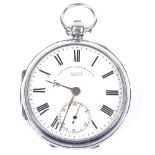 A silver-cased open-face key-wind pocket watch, by C Calow of Belfast, cream dial with Roman numeral