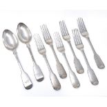 A group of Victorian silver cutlery, comprising 6 dinner forks and 2 dinner spoons, forks by Mary