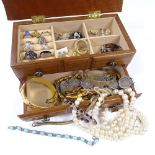 Various gold silver and costume jewellery, including 9ct hoop earrings, pietra dura brooch etc