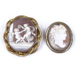 2 relief carved cameo shell brooches, in gilt-metal frames, largest height 54.6mm, 29.2g total (2)
