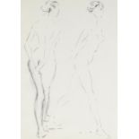 Pair of mid-20th century pencil sketches, nude life studies, signed with monograms, dated 1958, 19.