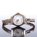 HIRCO - a lady's 9ct gold mechanical wristwatch, silvered dial with gilt Arabic and tapered baton