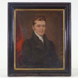 Mid-19th century oil on canvas, half length portrait of a gentleman, unsigned, 15" x 13", original