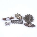 6 Vintage brooches, including silver and gold Mizpah brooch, length 45.5mm (6)