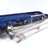 A Weltklang electroplate trombone, cased