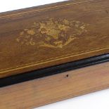 A 19th century Swiss rosewood and marquetry inlaid musical box, playing eight aires on a 21cm