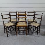 A set of 6 19th century solid rosewood/hardwood dining chairs, with cane-panelled seats and sabre