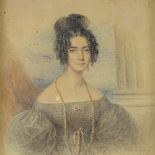 W Moore, watercolour, half length portrait of Jemima Turvey, signed and dated 1835, 10" x 8",