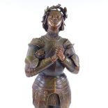 Mercie, a bronze patinated spelter figure of Joan of Arc, signed on the plinth, height 60cm