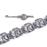A Danish silver fish panel bracelet, by C Brumberg-Hansen, bracelet length 18.5cm, together with a