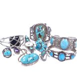 Various Ethnic stone set silver jewellery, including turquoise, amethyst and onyx
