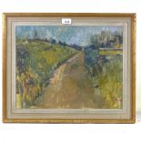 A Kopel, oil on paper, country road, signed with monogram, 13.5" x 18", framed