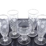 A set of 4 handmade and etched glasses with spiral bowls, height 16cm, and a wheatsheaf engraved