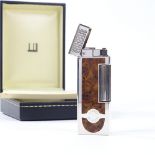 Dunhill Rollagas silver plated pipe/cigar lighter with walnut-effect lacquer panels, length 6.5cm,