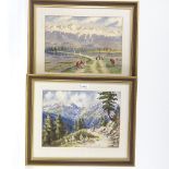 Dina Nath Walli, 3 watercolours, mountain landscapes, Srinagar, signed and inscribed verso, 11" x