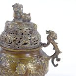 A Chinese bronze incense burner, 6 character mark under base, height 19cm