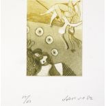 Roland Jarvis, 3 small coloured etchings, surrealist compositions, signed in pencil, 1981 and '82,